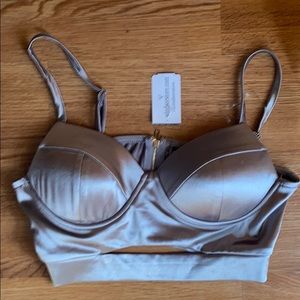 NWT peephole bra satin stretch long line cups S